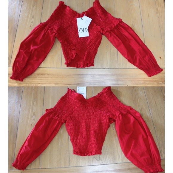 Zara Cropped Elastic Detail with Poof Sleeve NWT M - Picture 3 of 7